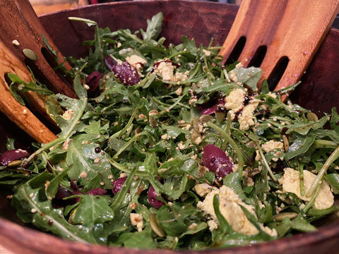 Vegetarian Date Night: Curried Fromage Blanc Arugula Salad & Stuffed Dates