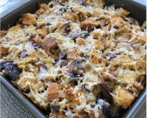 Mushroom, Bacon & Cabrillo Bread Pudding